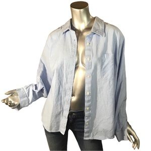Blair 3XL Button Front Collared Top Light Blue Cotton Shirt.